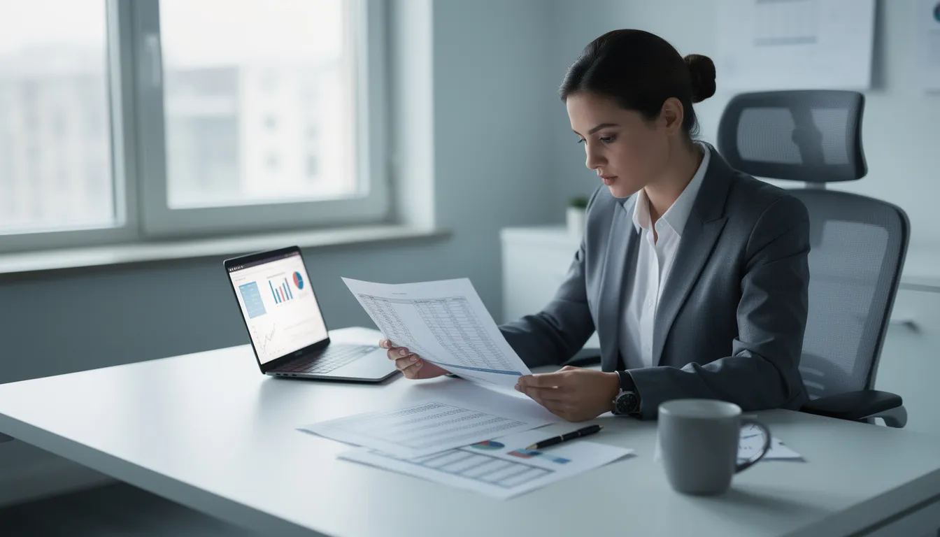 A modern professional sits at a desk, reviewing financial documents on a laptop, highlighting the importance of understanding the prime central London property market and its implications for investment, including capital gains tax and rental income. The scene reflects the analytical approach needed for navigating property purchases and finance in 2026.